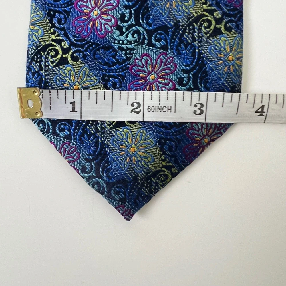 The Big Knot by Steven Land Mens Silk Tie Blue Purple Floral Paisley Wide 4 Inch
